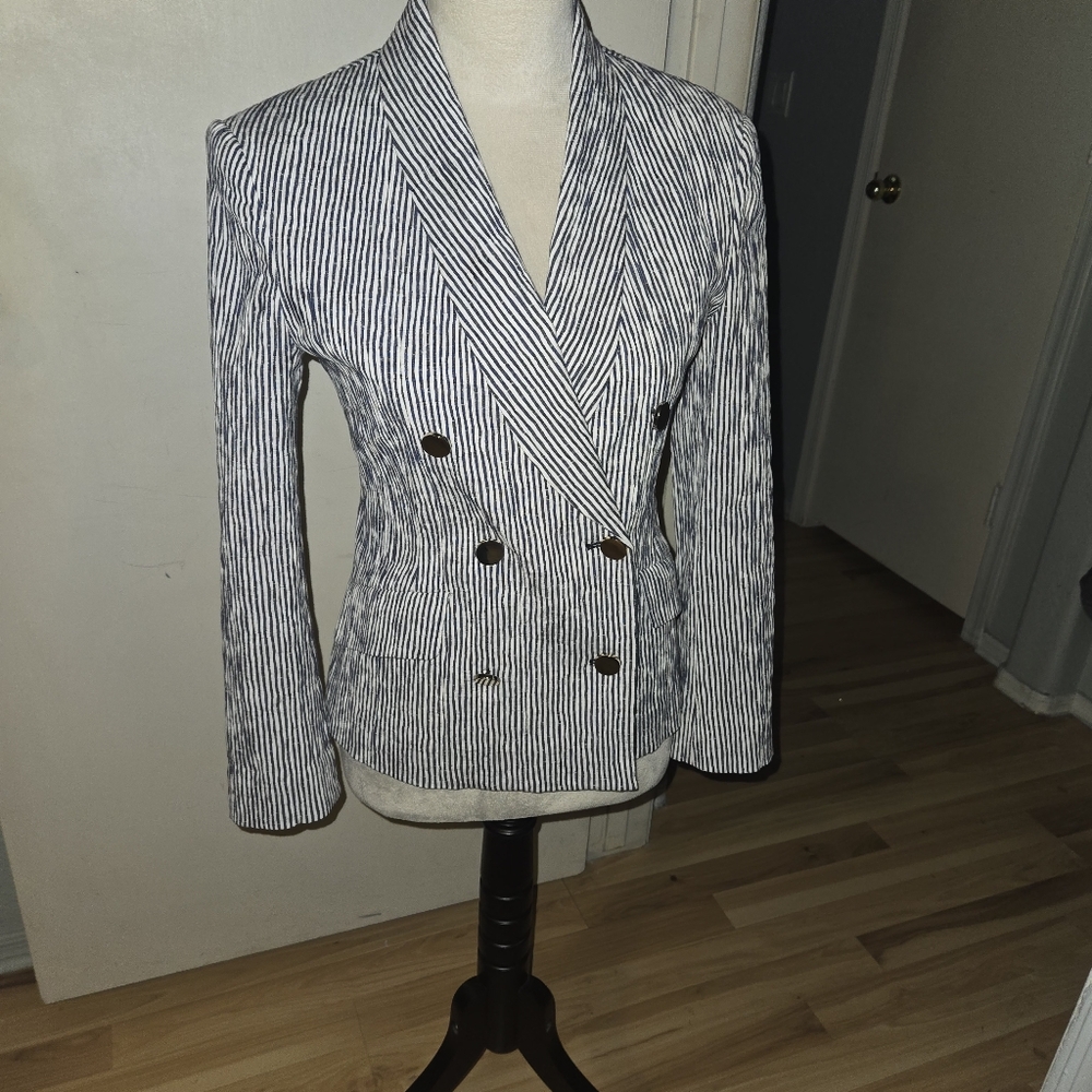 Derek Lam 10 Crosby Myla Striped Double-Breasted Blazer